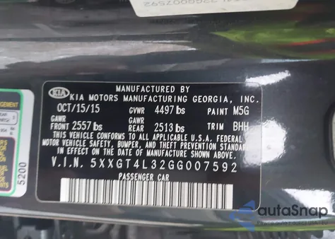 2016 Kia Optima Lx from USA, damaged, VIN 5XXGT4L32GG007592